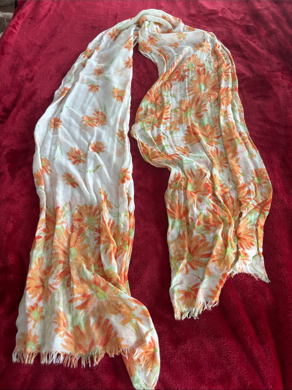 White Scarf with Orange Floral Print